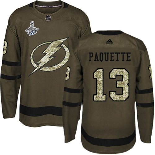 Adidas Tampa Bay Lightning #13 Cedric Paquette Green Salute to Service Youth 2020 Stanley Cup Champions Stitched NHL Jersey->youth nhl jersey->Youth Jersey